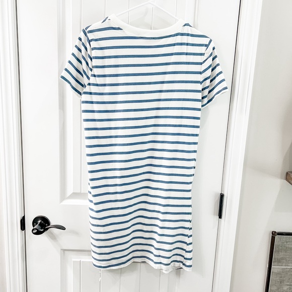 The Impeccable Pig Crew Neck Short Sleeve Navy Striped Shirt Dress Size Small - Picture 2 of 7